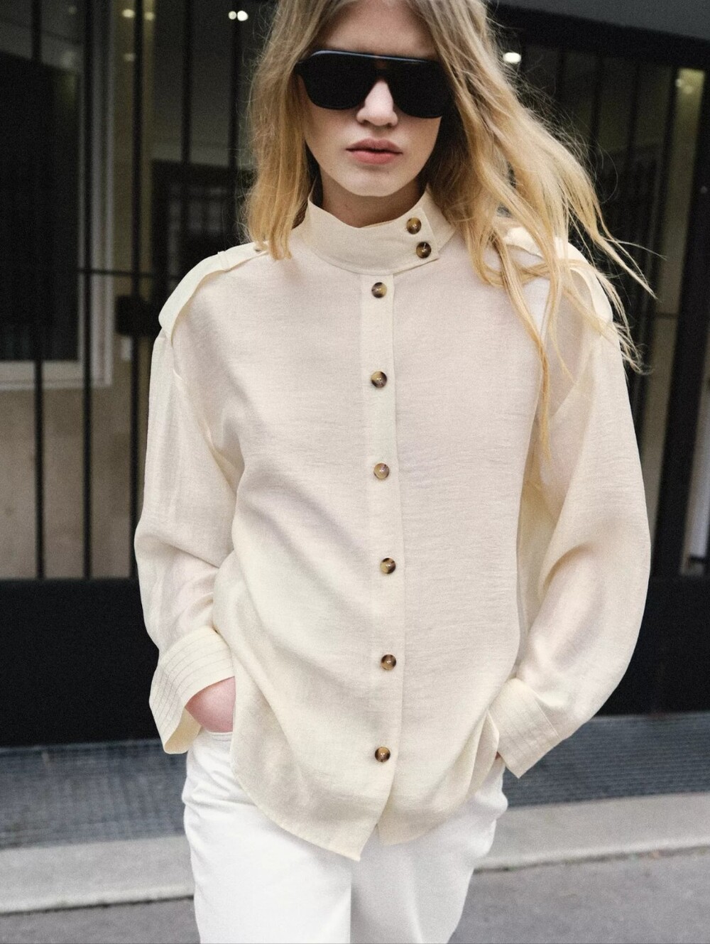 ZARA FLOWY HIGH COLLAR SHIRT
